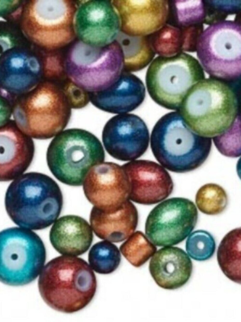 Bulk Lot Mixed Size Jewel Tone Colors Metallic 4-8mm Glass Beads 50 pcs